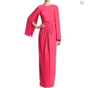 Theia Hot Pink Long Sleeve Maxi Gown
